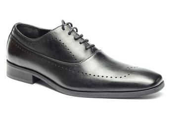 Classic black leather men's shoe isolated on white background.