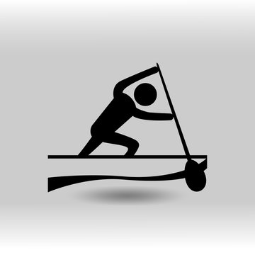 eps 10 vector Canoeing Flatwater sport icon. Summer sport activity pictogram for web, print, mobile. Black athlete sign isolated on gray. Hand drawn competition symbol. Graphic design clip art element
