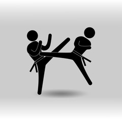 eps 10 vector Taekwondo sport icon. Summer sport activity pictogram for web, print, mobile. Black athlete sign isolated on gray. Hand drawn competition symbol. Graphic design clip art illustration