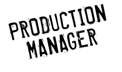 Production Manager rubber stamp. Grunge design with dust scratches. Effects can be easily removed for a clean, crisp look. Color is easily changed.