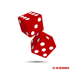 Pair of red casino dice isolated on white background. Casino Dice Vector Illustration.