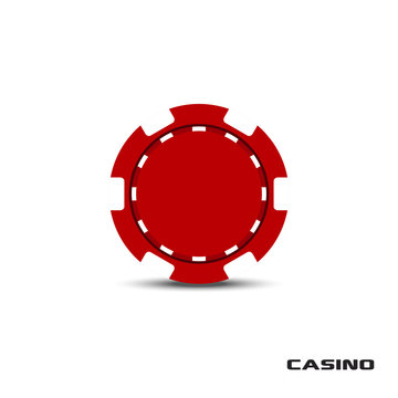 Casino Chip Vector Illustration. Red Casino Chip Icon. Casino Chip isolated on white background.