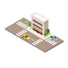 Isometric city. Map. City building and traffic.