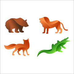 Wild animals jungle pets logo silhouette of geometric polygon abstract character and nature art graphic creative zoo triangle vector illustration.