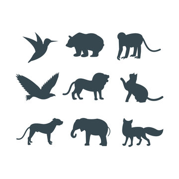Wild animals jungle pets logo silhouette of geometric polygon abstract character and nature art graphic creative zoo triangle vector illustration.