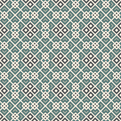 Blue seamless pattern with repeated geometric forms. Ornamental abstract background. Ethnic and tribal motifs.