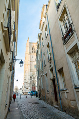 Narrow street in old town of Nantes, France