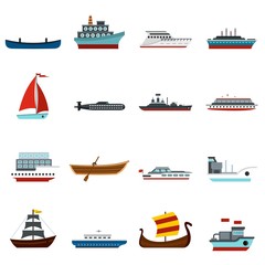 Sea transport set flat icons