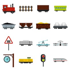 Railway set flat icons