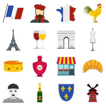 France travel set flat icons