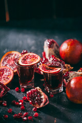 still life of pomegranate juice in a rustic style