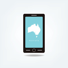 Australia Map On Mobile Phone Screen Using For Business, Education or Presentation