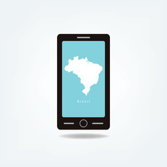 Brazil Map On Mobile Phone Screen Using For Business, Education or Presentation