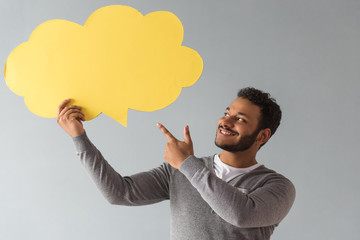 Afro American guy with speech bubble