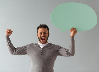 Afro American guy with speech bubble