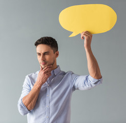 Handsome guy with speech bubble