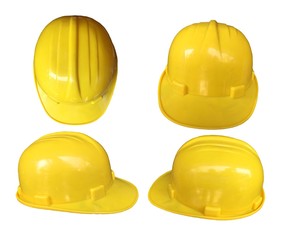 Fototapeta premium Set of yellow hard hat safety Helmet isolated on white background.
