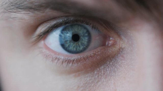 Close-up of a Male's Eye. The pupil narrows in slow motion