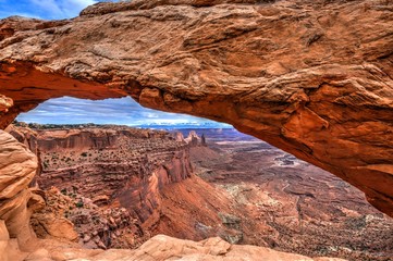 Close up view of Mesa Arch in Canyonlands National Park. Moab. Cedar City. Utah. United States.