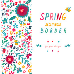 Cute spring floral seamless border