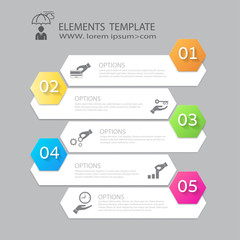 Modern infographics business design with 5 options options banner.Vector illustration.