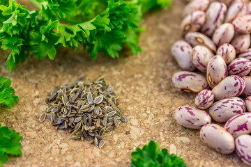 Romano beans, seeds and Parsley