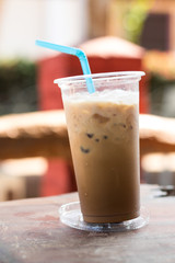 Iced coffee in plastic cups.