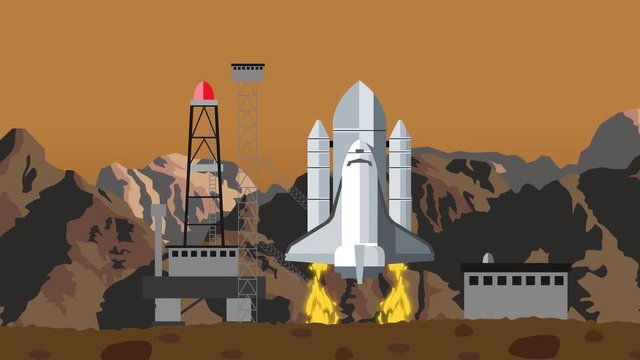 Shuttle Launch from a Rocky Space Launching Station