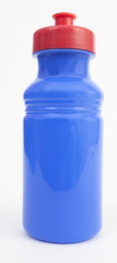 Blue water bottle with red cap. isolated.