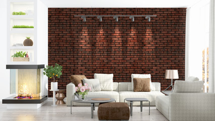 Modern bright interior . 3D rendering