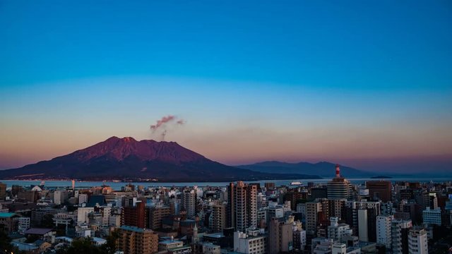 桜島と鹿児島市街地の夕暮れ タイムラプス
