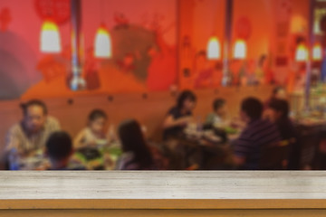 Empty top of wooden table or counter with summer landscape blue sky clouds Vibrantly colorful background. For product display,can be used for montage or display your products