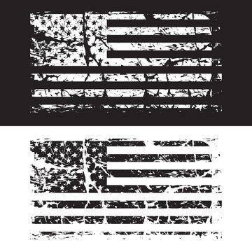 USA American grunge flag set, black and white, vector illustration.