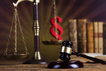 Paragraph, law theme, mallet of judge, wooden gavel