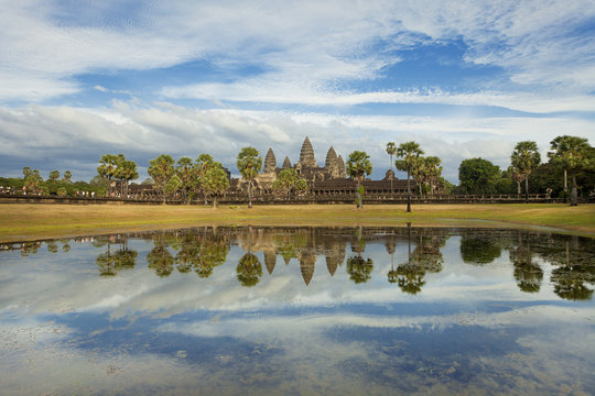 Best view of Angkor Wat reflecting in the pond in Cambodia 