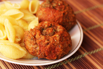Tasty burger and a pasta,dish for lunch