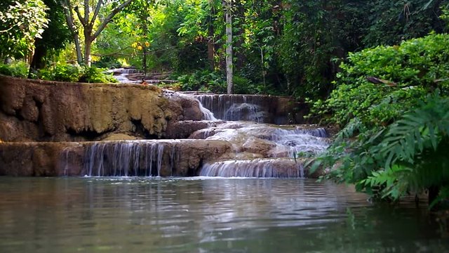 cascade flow from Kao Fu limestone Waterfall, Lampang, Thailand
