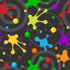 Splash seamless pattern dark colorful hand drawn spray texture blot art spots and grunge stain ink abstract background design vector illustration.