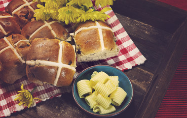 Delicious English style Happy Easter Hot Cross Buns