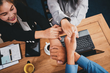 Teamwork togetherness collaboration, business teamwork concept.