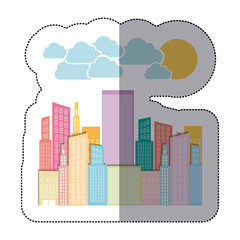 Obraz premium colorful city builds with clouds and sun, vector illustraction design