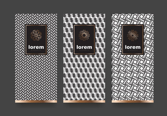 Vector set packaging templates black and white geometric pattern for luxury products.logo design with trendy linear style.vector illustration