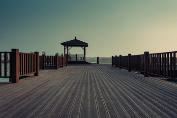 pavilion and pavement under sky in park of Wuxi,China.