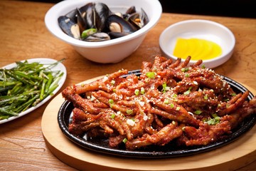 dakbal is korean style pub food Spicy chicken feet