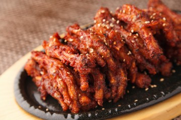 dakbal is korean style pub food Spicy chicken feet