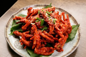 dakbal is korean style pub food Spicy chicken feet