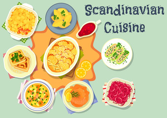 Scandinavian cuisine tasty dinner icon design