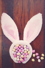 Easter bunny ears with candy eggs