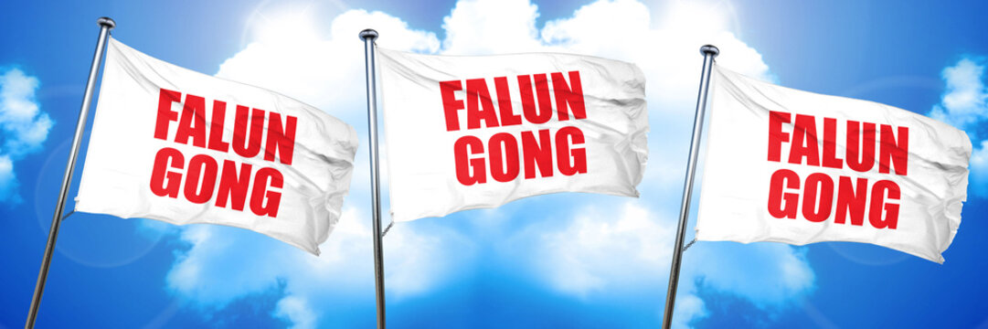 Falun gong, 3D rendering, triple flags