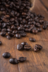 Coffee beans on old wood